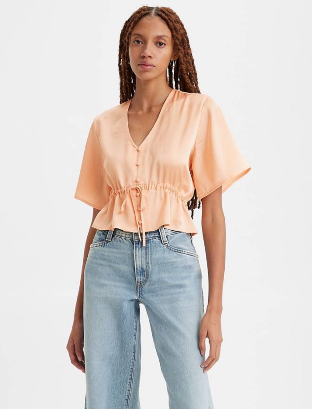 Levi's Peach Button-Front Peplum Blouse